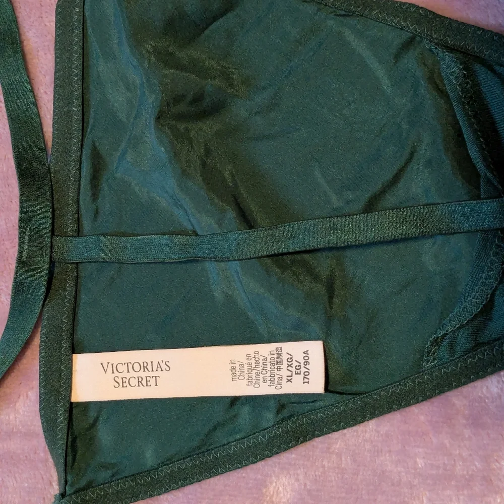 Victoria's Secret Emerald Satin Lace-Up Front Hook Close Corset And Thong - Picture 6 of 6